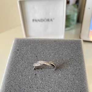 Pandora Sparkling Twisted Lines Ring - Size 6